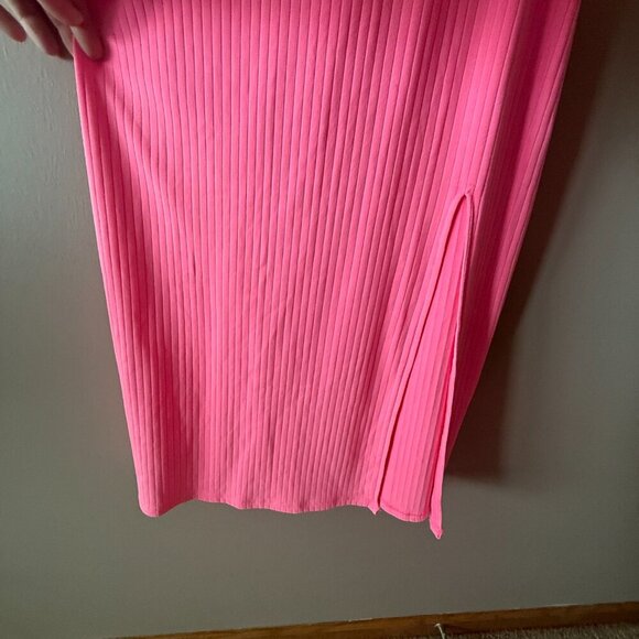 Women's XL Aerie Neon Pink Open Back Summer Dress Wide Ribbed - Picture 4 of 8